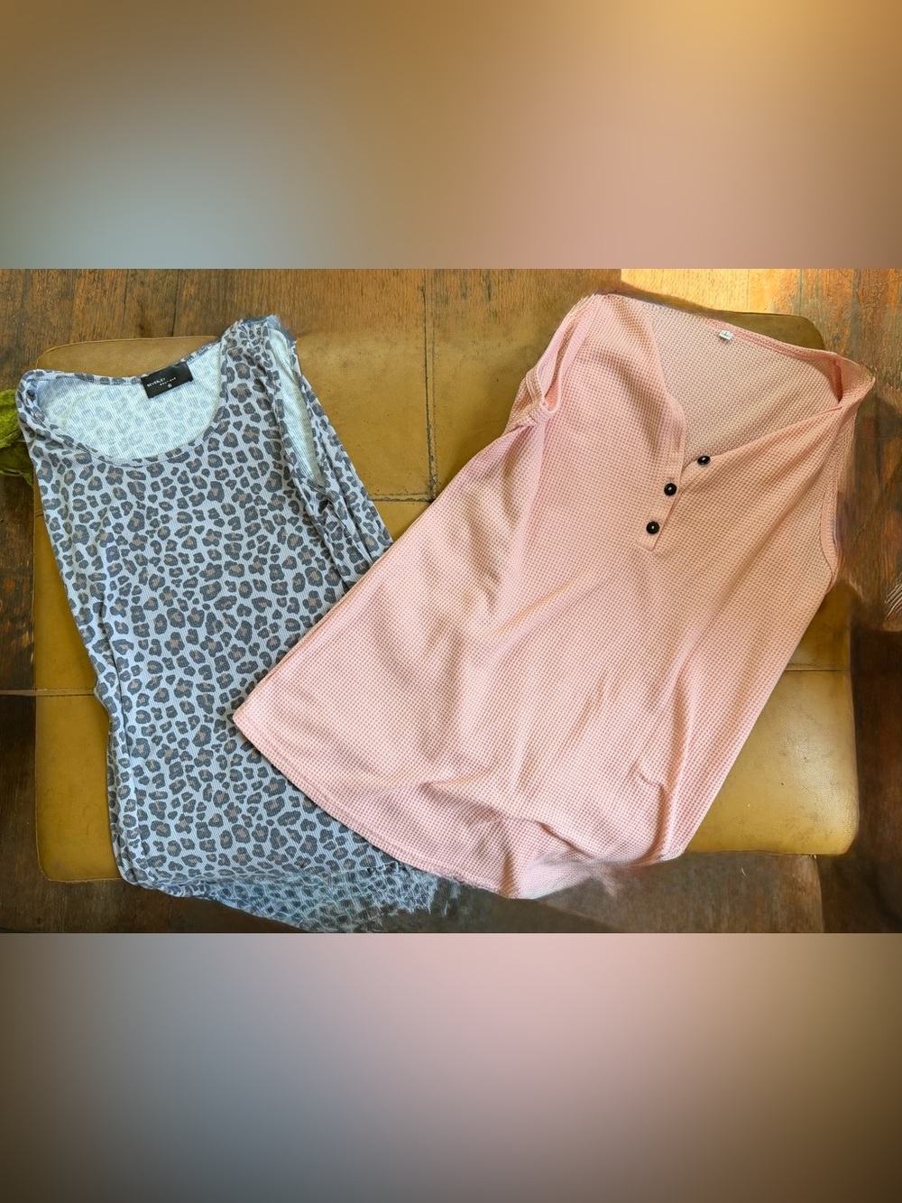 Leopard Print & Blush Waffle Knit Tops | Size M & L